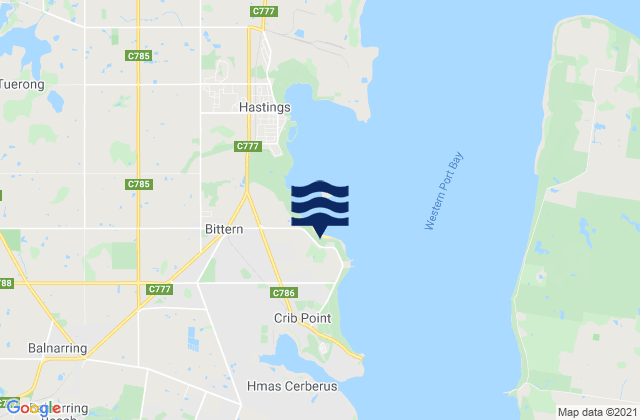 Mappa delle maree di Crib Point, Australia