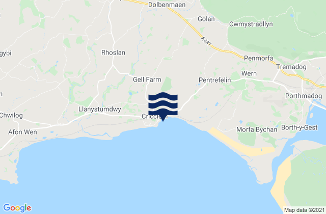 Mappa delle maree di Criccieth Beach, United Kingdom