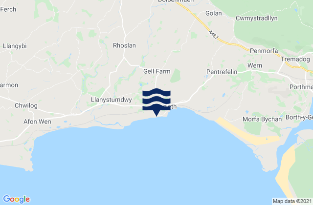 Mappa delle maree di Criccieth Castle Beach, United Kingdom