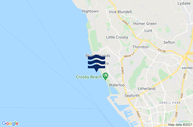 Mappa delle maree di Crosby Beach, United Kingdom