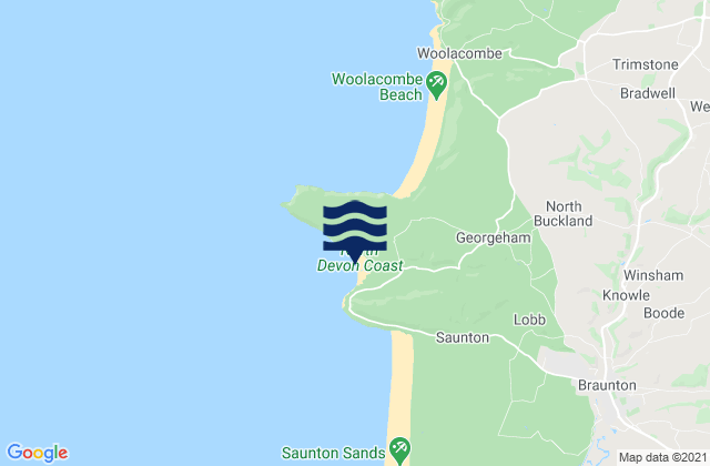 Mappa delle maree di Croyde Bay Beach, United Kingdom