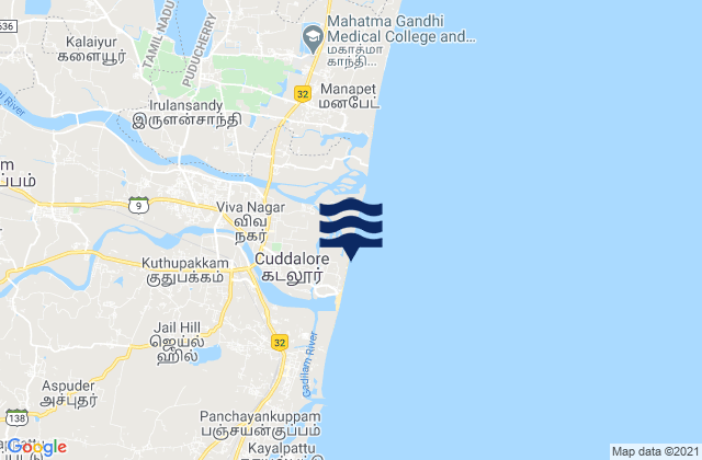 Mappa delle maree di Cuddalore, India