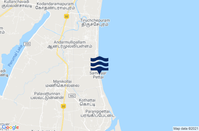 Mappa delle maree di Cuddalore, India