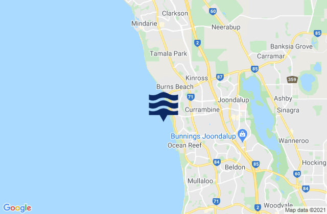 Mappa delle maree di Currambine, Australia