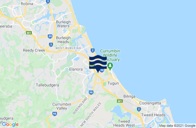 Mappa delle maree di Currumbin Point, Australia
