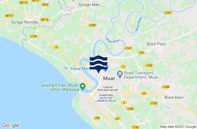 Mappa delle maree di Daerah Muar, Malaysia