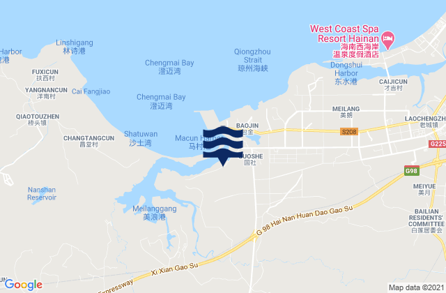 Mappa delle maree di Dafeng, China