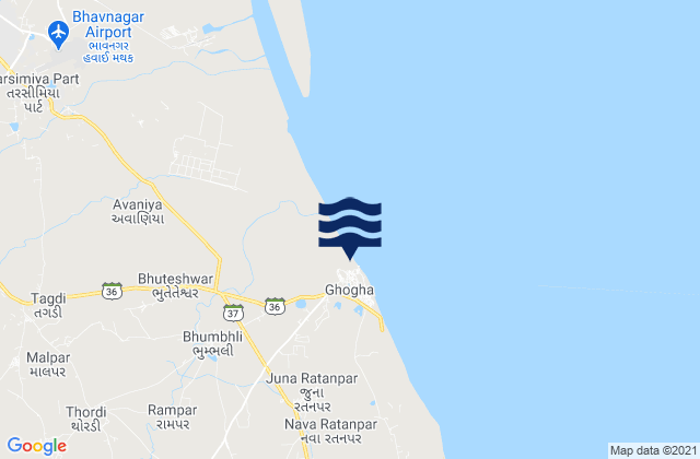 Mappa delle maree di Dahej Bandar, India