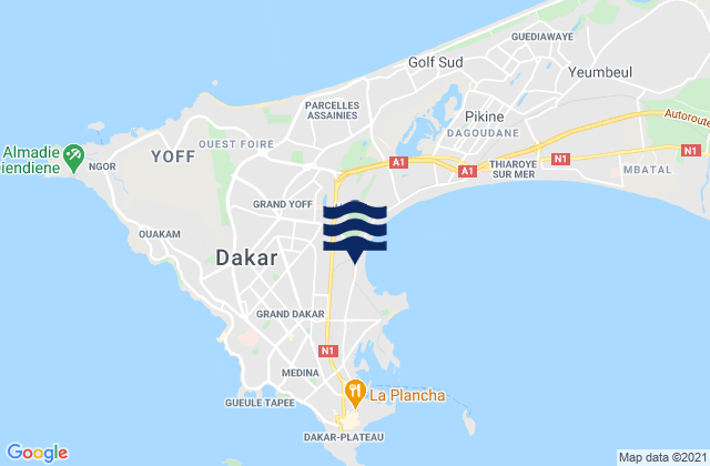 Mappa delle maree di Dakar Department, Senegal