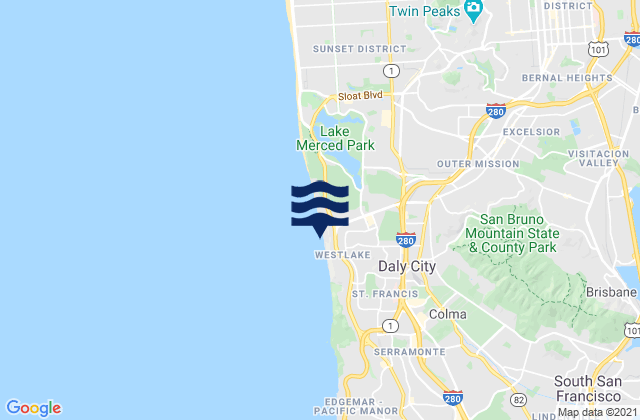 Mappa delle maree di Daly City, United States