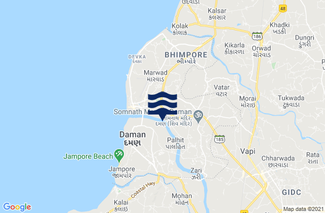 Mappa delle maree di Daman District, India