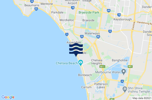 Mappa delle maree di Dandenong, Australia