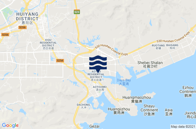 Mappa delle maree di Danshui, China