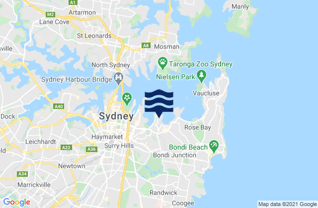 Mappa delle maree di Darling Point, Australia