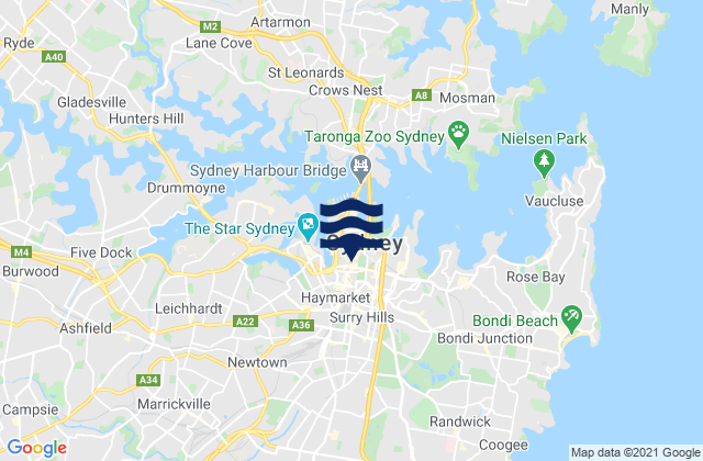Mappa delle maree di Darlinghurst, Australia