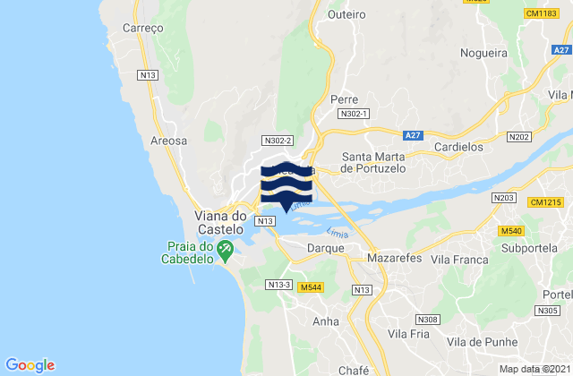Mappa delle maree di Darque, Portugal