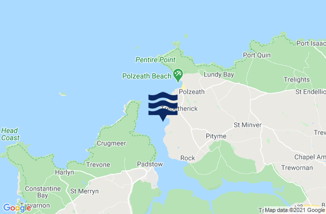 Mappa delle maree di Daymer Bay, United Kingdom