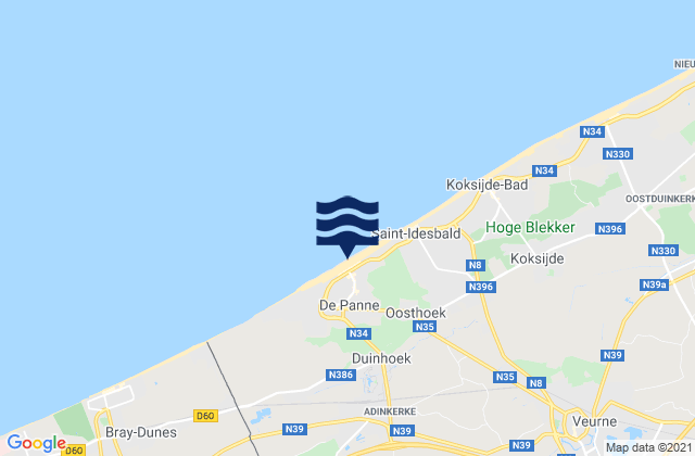 Mappa delle maree di De Panne, Belgium
