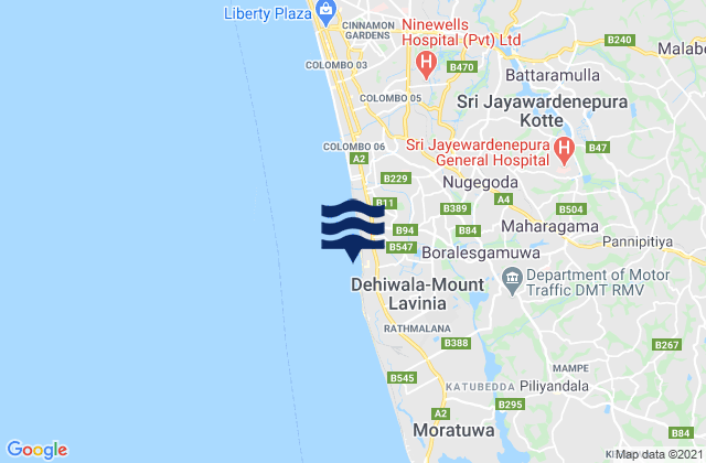 Mappa delle maree di Dehiwala-Mount Lavinia, Sri Lanka