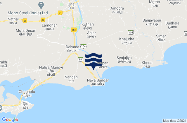Mappa delle maree di Delvāda, India