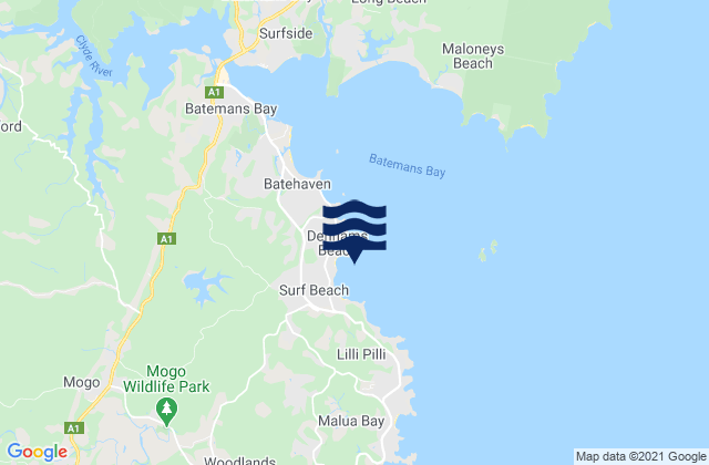 Mappa delle maree di Denhams Beach, Australia