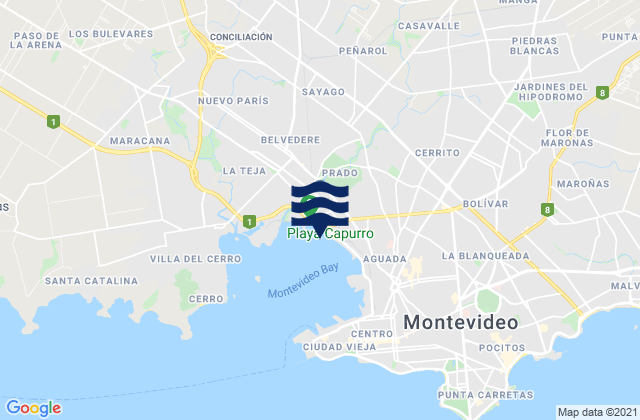 Mappa delle maree di Departamento de Montevideo, Uruguay
