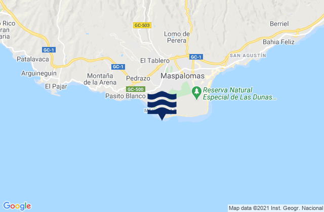 Mappa delle maree di Derecha del Faro, Spain