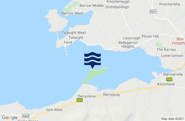 Mappa delle maree di Derrymore Island, Ireland