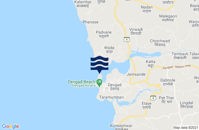 Mappa delle maree di Devgad Lighthouse, India