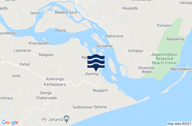 Mappa delle maree di Devi River Entrance, India