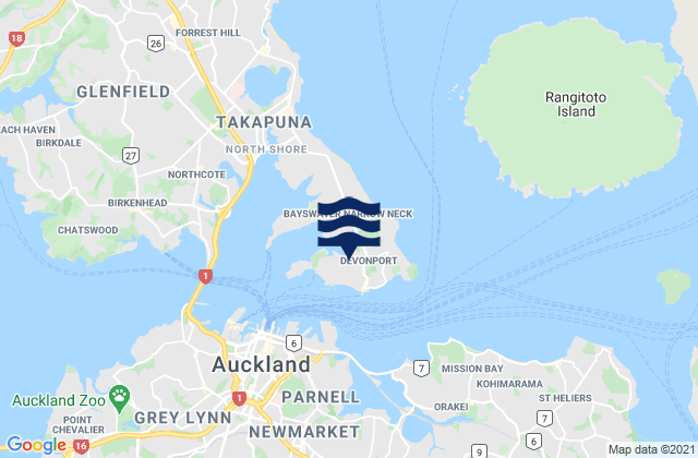 Mappa delle maree di Devonport Beach, New Zealand
