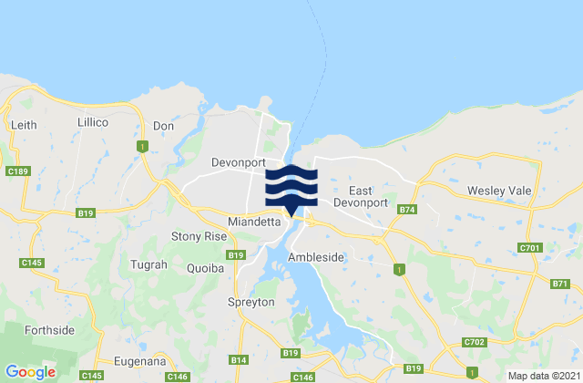 Mappa delle maree di Devonport, Australia