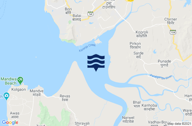 Mappa delle maree di Dharamtar Creek, India