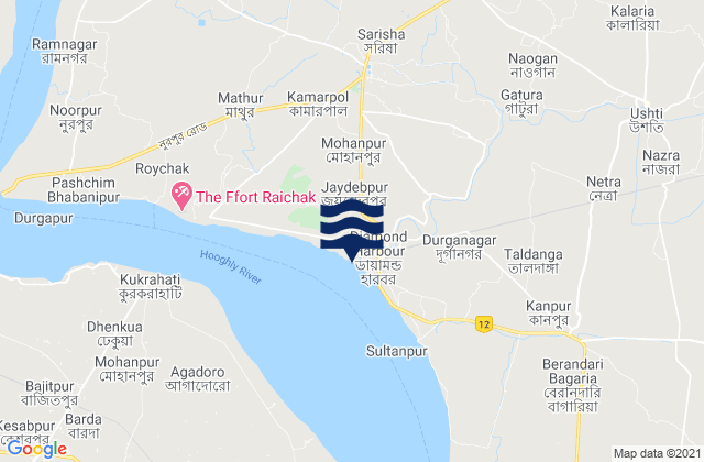 Mappa delle maree di Diamond Harbour, India