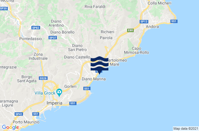 Mappa delle maree di Diano Castello, Italy