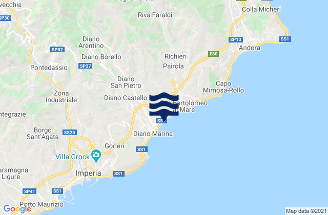 Mappa delle maree di Diano San Pietro, Italy