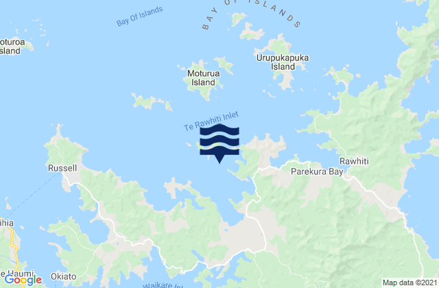 Mappa delle maree di Dicks Bay, New Zealand