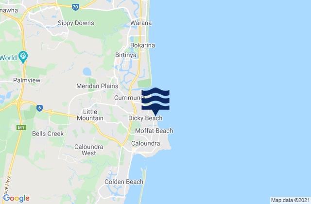 Mappa delle maree di Dicky Beach, Australia