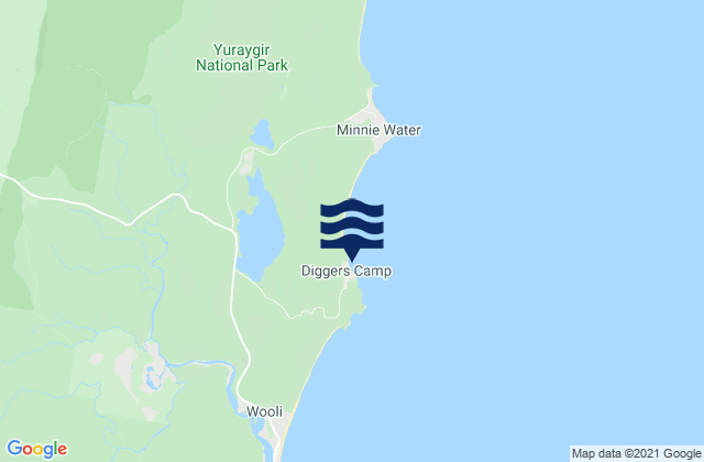 Mappa delle maree di Diggers Camp Beach, Australia