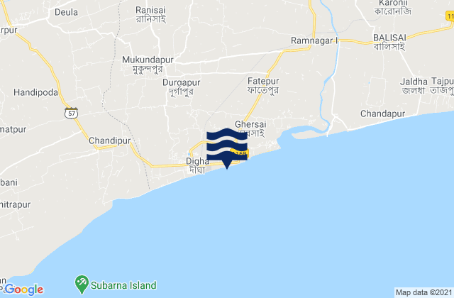 Mappa delle maree di Digha, India