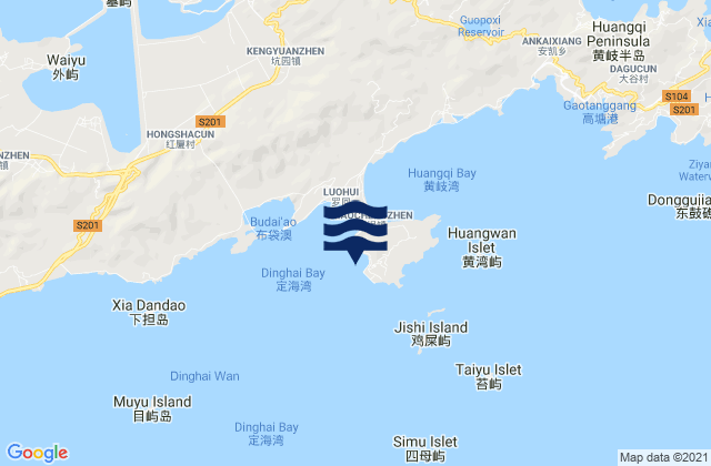 Mappa delle maree di Dinghaicun, China