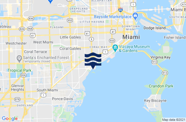 Mappa delle maree di Dinner Key Marina Biscayne Bay, United States