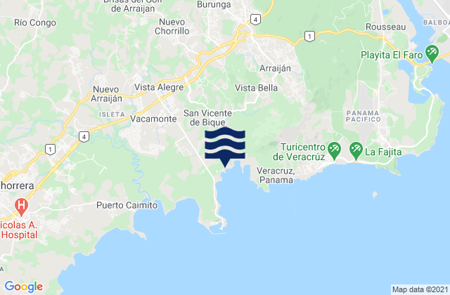 Mappa delle maree di Distrito Arraiján, Panama