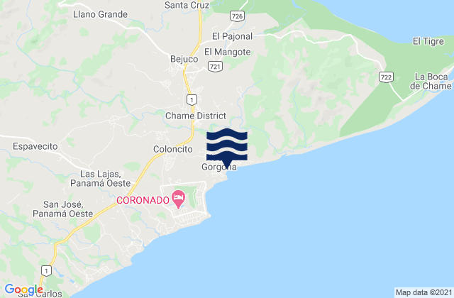 Mappa delle maree di Distrito de Chame, Panama