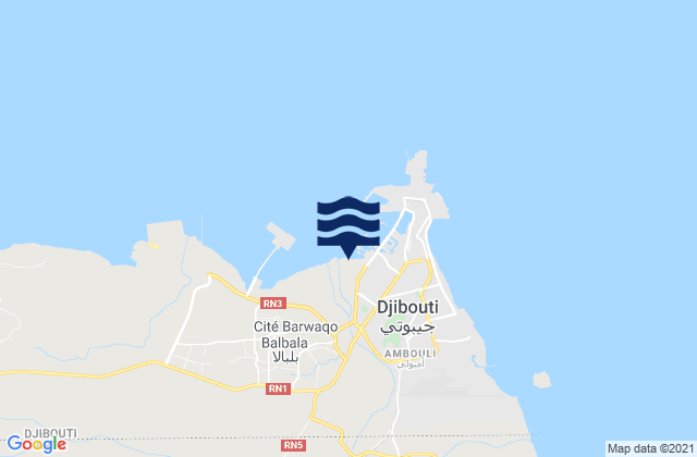 Mappa delle maree di Djibouti Gulf of Aden, Somalia