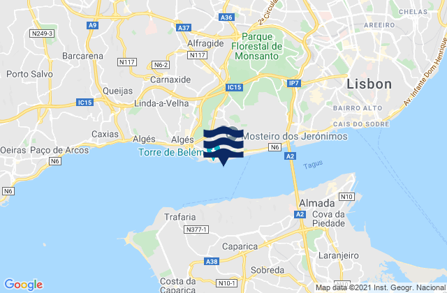 Mappa delle maree di Doca do Bom Sucesso, Portugal