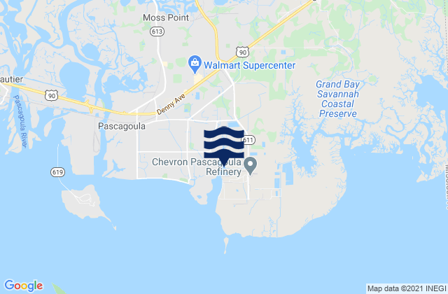 Mappa delle maree di Dock E Port Of Pascagoula, United States