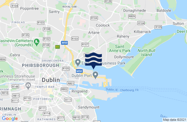 Mappa delle maree di Donnycarney, Ireland
