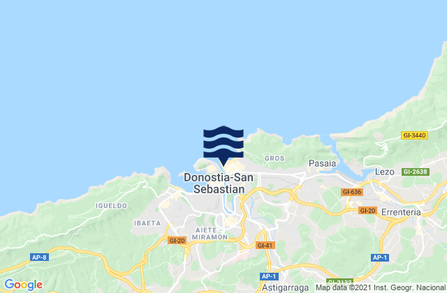 Mappa delle maree di Donostia / San Sebastián, Spain