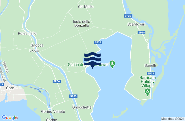 Mappa delle maree di Donzella, Italy